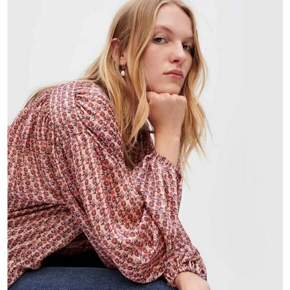 💕MAJE Lolivate Floral-Print Satin Blouse Mini Fleurs Print Size 2 = Medium NWT - Picture 1 of 16